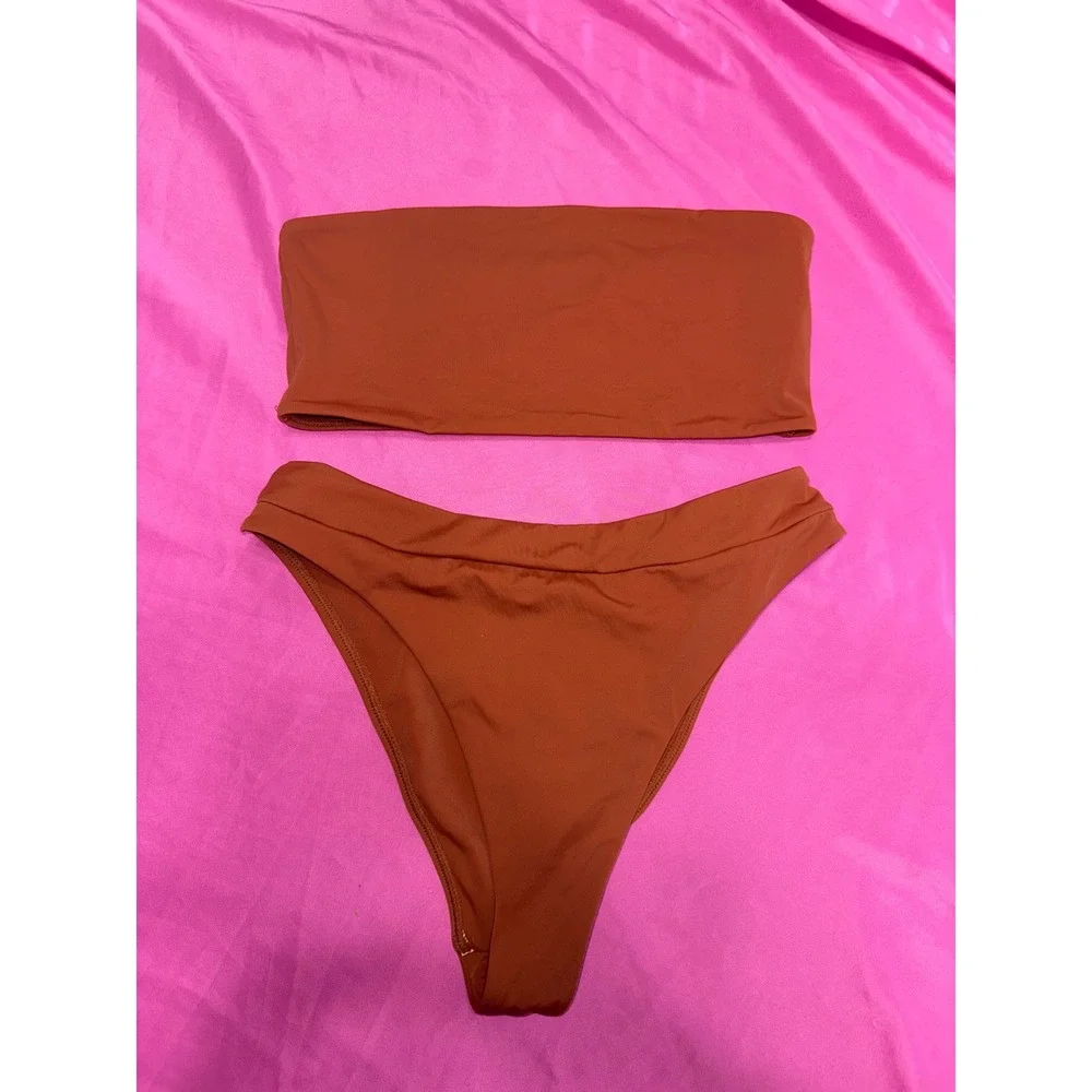 LA Hearts by PacSun Rust Orange Bandeau High Cut Bikini Set Small